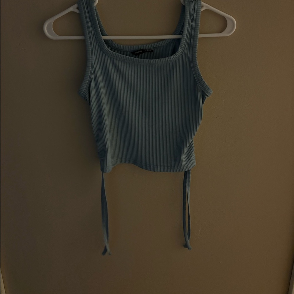 light blue| cropped tank with adjustable strings| shein